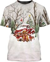 Mens 3D Graphic Printed Christmas Tree T Shirt Dachshund Dogs Wearing Santa Hats Novelty Tee for Adults