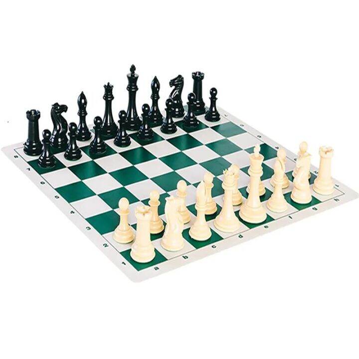 Tournament Chess Set 90% Plastic Filled Chess Pieces And Green Roll-Up ...