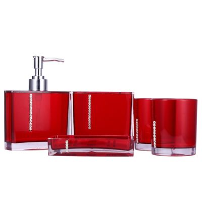 【jw】❂ Acessórios do banheiro Set Emulsão Garrafa Suporte Escova Dente Saboneteira Gargle Cup Vermelho Roxo Branco Preto 5Pcs