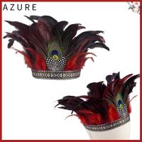 AZURE มงกุฎขนนก ขนนก headbands ชุดนกยูงแต่งกาย พร้อมสายรัด ประดับศีรษะตกแต่ง แฟชั่นสำหรับผู้หญิง มงกุฎของอินเดีย ที่คาดผม การแสดงการเต้นรำ