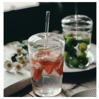 1Pc Creative Glass Cups for Coffee Tea Drinks Milk Tea Water Cups with Glass Cover Glass Straw Drinking Cup Simple Design