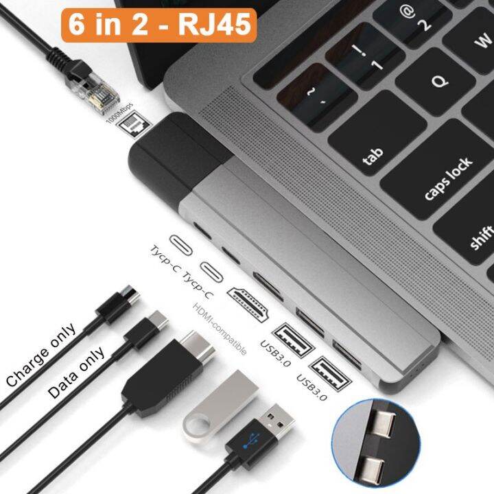 usb-คู่ฮับต่อพ่วง-c-thunderbolt-3-dock-พร้อม4k-hdmi-gigabit-ethernet-rj45-1000m-tf-ตัวอ่าน-sd-100w-pd-สำหรับ-macbook-pro-air-m1-feona