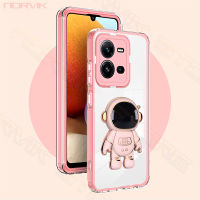 NORVIK เคสแข็งใสดูหรูหราเคสโทรศัพท์ซิลิโคนสีชมพูสำหรับ Vivo Y02 Y02A Y22 Y22S Y16 V25 V25e Y35 Y75 N9-1ขาตั้ง Y21S Y33T T1X 4G 5G กับนักบินอวกาศ