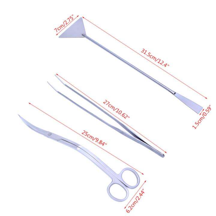 ชุด-3-ชิ้น-ที่คีบปลายโค้ง-ด้ามเกลี่ยดิน-ทราย-กรรไกรทรงโค้ง-สำหรับตู้ไม้น้ำ-ตู้ปลา-stainless-steel-aquarium-bent-clamp-sand-scraper-wave-scissor