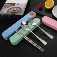 3Pcs/Set Tableware Reusable Travel Cutlery Set Camp Utensils Set with Stainless Steel Spoon Fork Chopsticks Straw Portable Case Flatware Sets