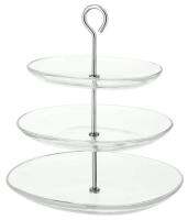 KVITTERA Serving stand, three tiers, clear glass/stainless steel (ควิทเทียร่า จานเสิร์ฟ 3 ชั้น, แก้วใส/สแตนเลส)