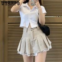 【CC】 WTEMPO Korean Fashion Short Skirt Trim Pleated Skirts Womens Preppy Up Waist