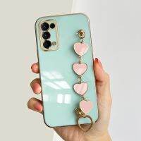 เคสซิลิโคนนิ่มสำหรับ Reno5 OPPO/Reno5 Pro/ Reno5 F/ Reno5 Z พร้อมเคสสร้อยข้อมือหัวใจความรักสีชมพูแฟชั่นหรูหราชุบ6D ผู้หญิงหญิงสาวเคสมือถือ