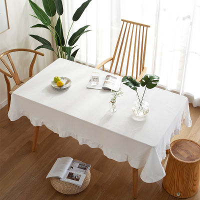 Rectangle Tablecloth White Coffee Table Cotton Ruffled Cofee Table Cloth Wedding Decoration Party Living Room Coat Cover Mat