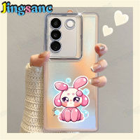 Jingsanc เคสฟิล์มเลนส์สำหรับ VIVO V27 VIVO V27 Pro VIVO V27e TPU นุ่มกันกระแทก X2-1เคสโทรศัพท์รูปกระต่ายสีชมพูน่ารัก