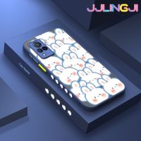 Jjlingji เคสสำหรับ VIVO V21 4G V21s V21 5G เคสเต็มหน้าจอน่ารักมีน้ำค้างแข็งโปร่งใสกระต่ายแบบแข็งขอบสี่เหลี่ยมด้านข้างปลอกซิลิโคนกล้องกันกระแทกเคสนิ่ม