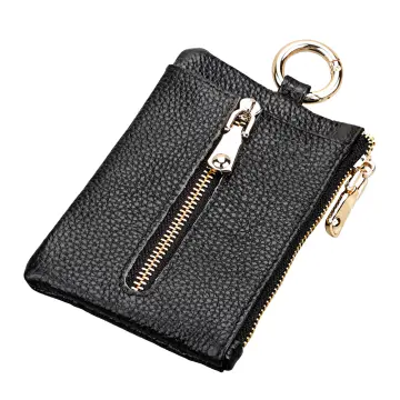 Cowhide Leather Mini Wallet Card Case Coin Purse Keychain