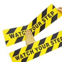 2Pcs 15cm x 60cm Watch Your Step Floor Decal Sticker Warning Tape Anti Slip Abrasive Tape For Workplace Safety Wet Floor Caution