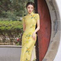 【CW】Cheongsam 2022 New Womens Summer Young Elegant High-end Daily R Republic of China Yellow Long Chinese Style