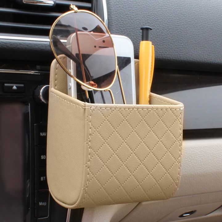 Auto Vent Outlet Trash Box PU Leather Car Mobile Phone Holder