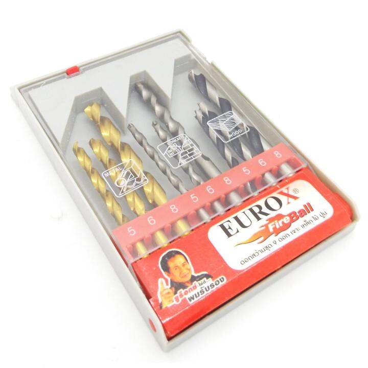 eurox-ชุดดอกสว่าน-9-ดอก-สำหรับ-เจาะเหล็ก-เจาะปูน-เจาะไม้-ครบเซ็ทในกล่องเดียว