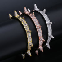 Luxury Iced Out Bling Cubic Zircon Hip Hop Rose Gold Silver Color Rivet celets Spike Bangles Gifts for Men Women
