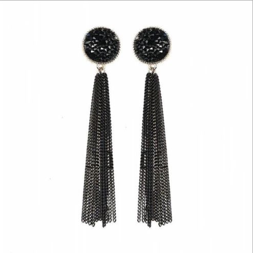 delysia-king-women-trendy-black-long-tassel-earrings-temperament-versatile-round-chain-ear-stud