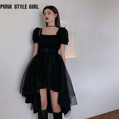 Harajuku Y2k Cyber Alt Dress E Girl Ruffle Hepburn Kawaii Ropa Fairycore Irregular Black Gothic Dresses Emo Mini Lolita Vestidos