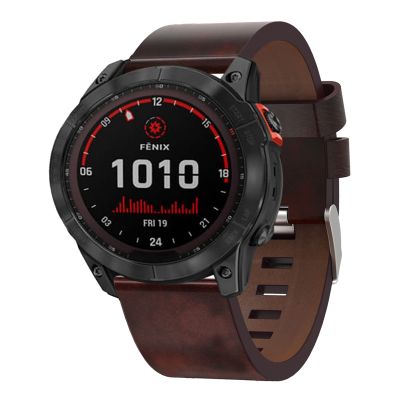 สำหรับ Garmin Fenix 7X สายนาฬิกาข้อมือหัวเข็มขัดเหล็กหนัง26มม. (สีน้ำตาล)