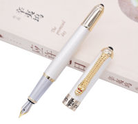 Jinhao ปากกาหมึกซึมสุดหรูสไตล์คลาสสิกคลิปมังกร,ปลายปากกาขนาดกลางสีขาวเขียนปากกาลายเซ็นเครื่องใช้สำนักงานธุรกิจ