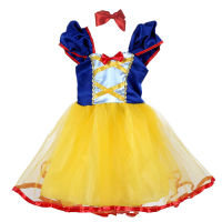 Princess Girl Snow White Birthday Costume Cute Baby Girl Yellow Pageant Party Dress With Red Bow Summer Spring Clothes Clothing