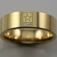 Free Shipping USA UK Canada Russia Brazil Hot Sales 8MM Golden Comfort Fit US ARMY Design Mens Tungsten Wedding Ring