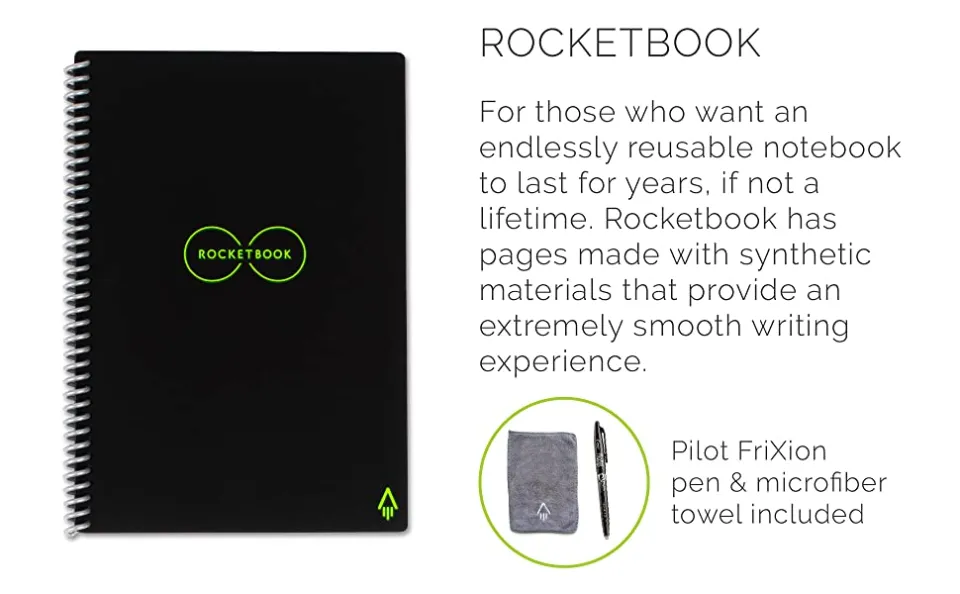 Core Smart Spiral Reusable Notebook Lined 36 Pages 6x8.8 Executive Size  Eco-friendly Notebook Gray - Rocketbook