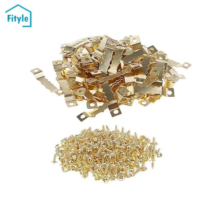 100 Sets Golden Saw Tooth Hooks Hardware With Screws Sawtooth Hangers 【SALE／80OFF】