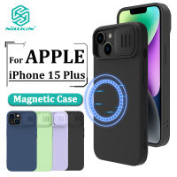 Nillkin CamShield ซิลิโคน Magnetic เคส สำหรับ iPhone 15 Plus เคสโทรศัพท์ ไหมอ่อนนุ่มดุจผ้าไหม ซิลิโคนแบบนิ่ม สไลด์ กล้อง ป้องกัน Magnetic ฝาหลัง