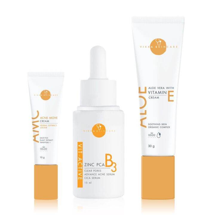 [ขายดี] Vikka Skincare Set 3 Items Vit-Active B3 Zinc PCA Serum 15ml ...