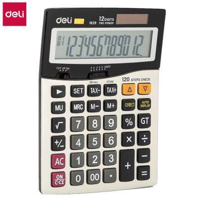 Deli E1629 Calculator universal programmer 120-check Tax Calculators 12-digit Battery & Solar Dual power Metal Surface office Calculators