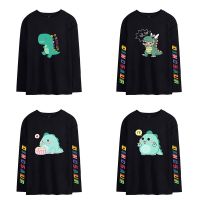 Camisetas con dibujos de dinosaurios para hombre y mujer, ropa con estampado de moda, camiseta de manga larga con cuello redondo, sudaderas blancas y negras