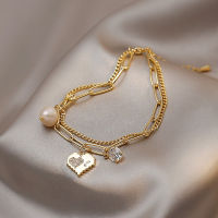2022 New Korea Pearl Diamond Love Double Layer Ladies celet Female Ins Niche Design Sen Department Jewelry Wholesale
