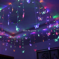 Blue Butterfly LED Curtain Icicle LIGHTs LED Holiday String Fairy Lights New Year Garland Wedding Party Decoration 3.5m 96 Bulbs