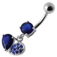 สินค้าพร้อมส่ง Fancy Design Blue Stone Jeweled Dangling SS Bar Belly Button Ring จิวสะดือ เครื่องประดับบนร่างกาย แฟชั่นวัยรุ่นในยุคใหม่ หรูหราและสวยงาม