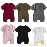 PFT-Newborn Baby Girls Boys Romper Bodysuits Short Sleeve Plain Jumpsuits Knit Cotton Outfits 0-18M