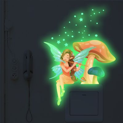 Fairy Mushroom Luminous Wall Stickers for Kids Rooms Girls Room Home Decor Glow In The Dark Fluorescent Light Switch Stickers