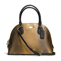 กระเป๋าถือ COACH แท้ ทรงโดม หนังแท้ ลายหนังงู สายหนังแท้ มีสายยาว COACH 36693 CORA DOMED SATCHEL IN METALLIC SNAKE EMBOSSED LEATHER GOLD