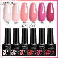 LILYCUTE 6ชิ้น/เซ็ตเจลเล็บอุปกรณ์ทาเล็บ136สี Glitter กึ่งถาวรเจลไฮบริจเคลือบเงาเสื้อซับใน Coat Soak Off เล็บ LED UV ชุดเจล UV