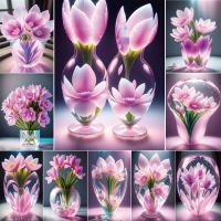 ☃∏✣ Pink Flowers In Vase Printed Canvas Cross-Stitch Kit DIY Embroidery Handicraft Painting Hobby Needlework Promotions Gift Magic