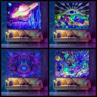 Fluorescent tapestry UV psychedelic mandala home decoration wall hanging mushroom forest castle tapestry dream decoration Knitting  Crochet