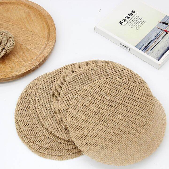 cw-10pcs-rustic-burlap-round-cup-coaster-placemat-jute-tablemats-resistant-small-dining-table