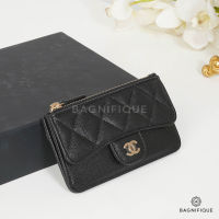 NEW CHANEL CARD HOLDER WITH ZIP SHORT BLACK CAVIAR GHW