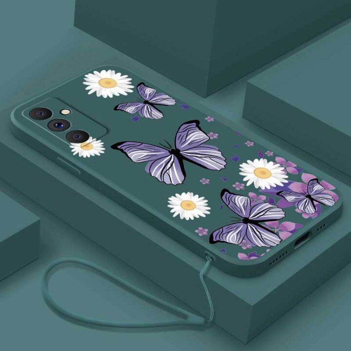 เคสสายคล้องแบบมีเคส-samsung-galaxy-a14-5g-a34-a54-5g-a24-a25-5g-ซิลิโคนเหลวเคสลายดอกไม้ผีเสื้อหรูหราเดซี่น้อย5g