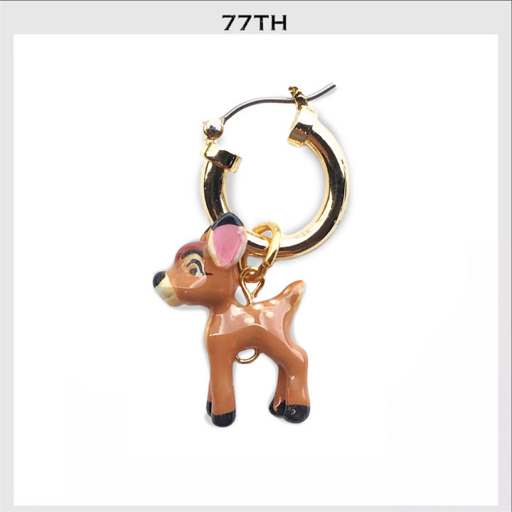 77th-baby-deer-gold-hoop-ต่างหูห่วงทองห้อยลูกกวางน้อย