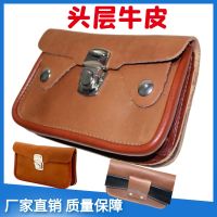 Mens mobile phone bag head layer old cowhide hand-sewn wearing belt horizontal lock lock leather mobile phone case working pocket