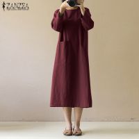 ZANZEA Womens Plus Size 34 Sleeve Loose Cotton Long Dress