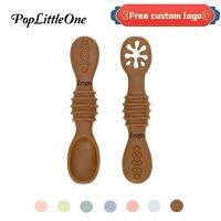 Customizable Logo Baby Food Spoon Silicone Meal Spoon Soup Rice Porridge Spoon Hollow Wave Point Design Training Grip BPA Free Cooking Utensils