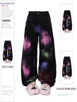 ✙♚ American ins retro graffiti painted jeans for women with street design high waisted loose casual straight wide leg pants